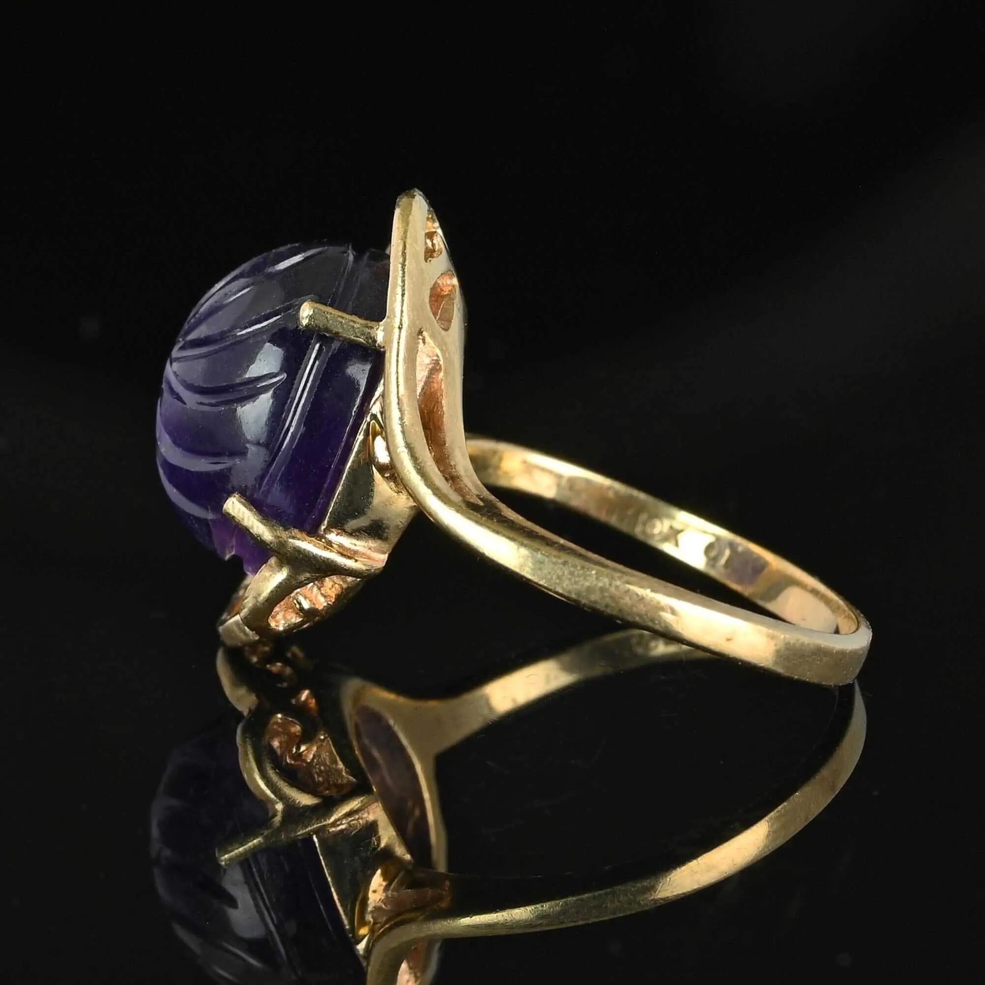 2nd Payment Fancy Cut Carved Amethyst Cabochon Ring in Gold