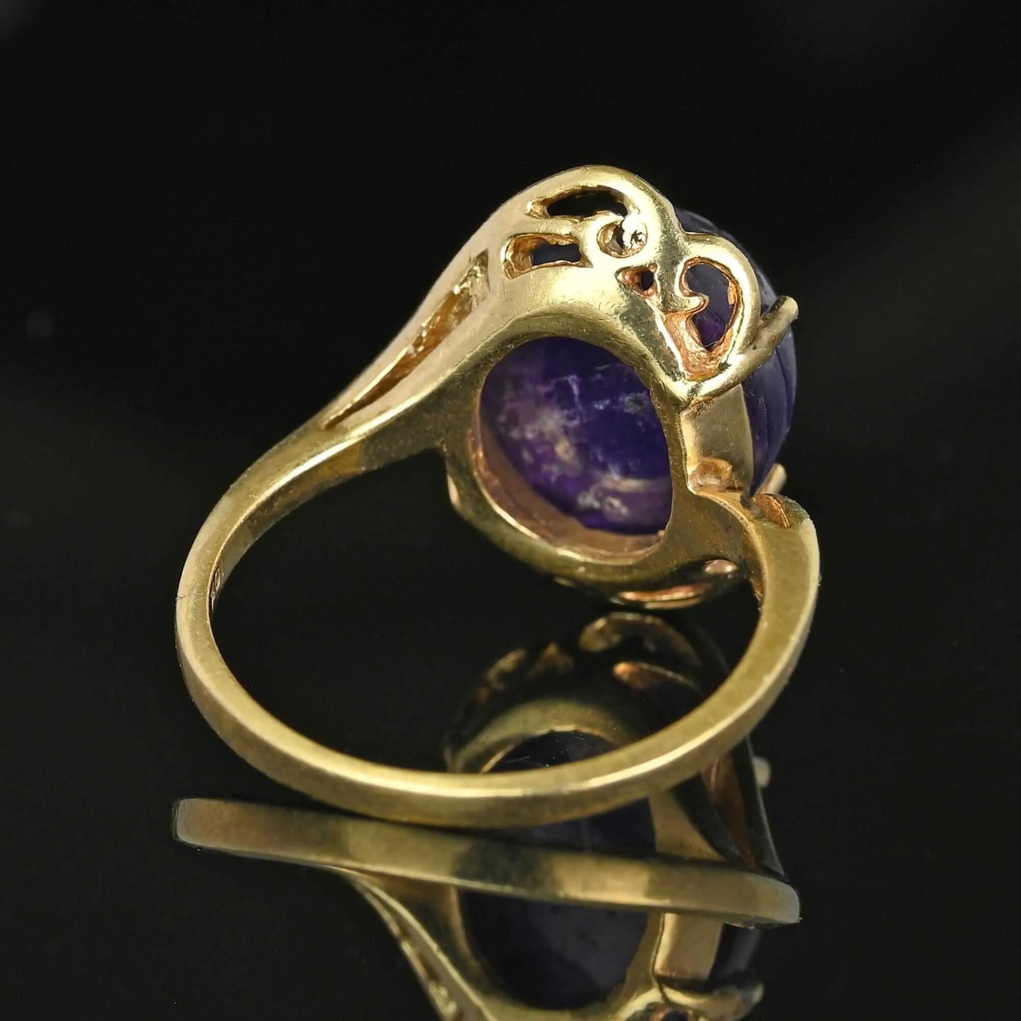 2nd Payment Fancy Cut Carved Amethyst Cabochon Ring in Gold