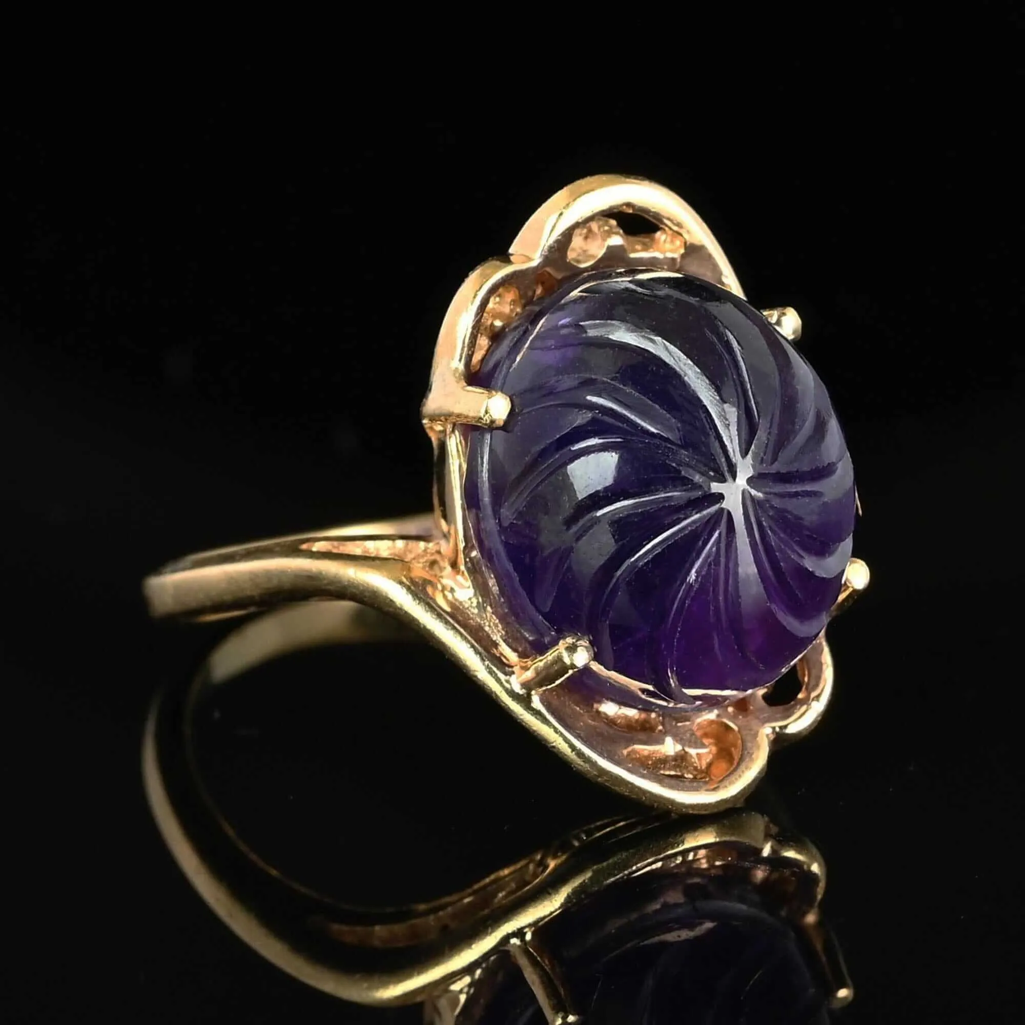 2nd Payment Fancy Cut Carved Amethyst Cabochon Ring in Gold