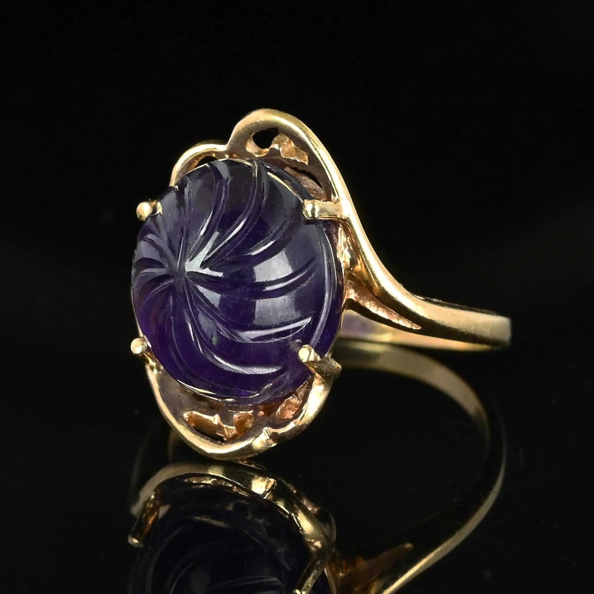 2nd Payment Fancy Cut Carved Amethyst Cabochon Ring in Gold