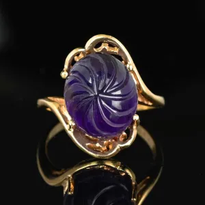 2nd Payment Fancy Cut Carved Amethyst Cabochon Ring in Gold