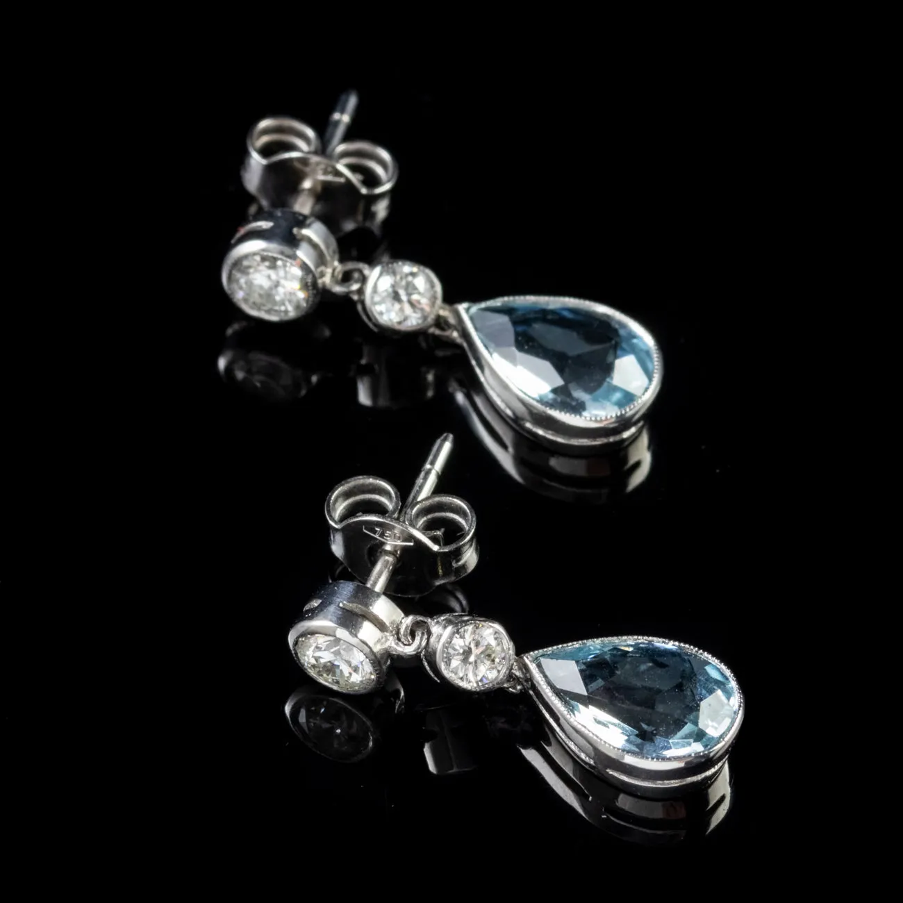 3.3Ct Aquamarine Diamond Drop Earrings 18Ct White Gold