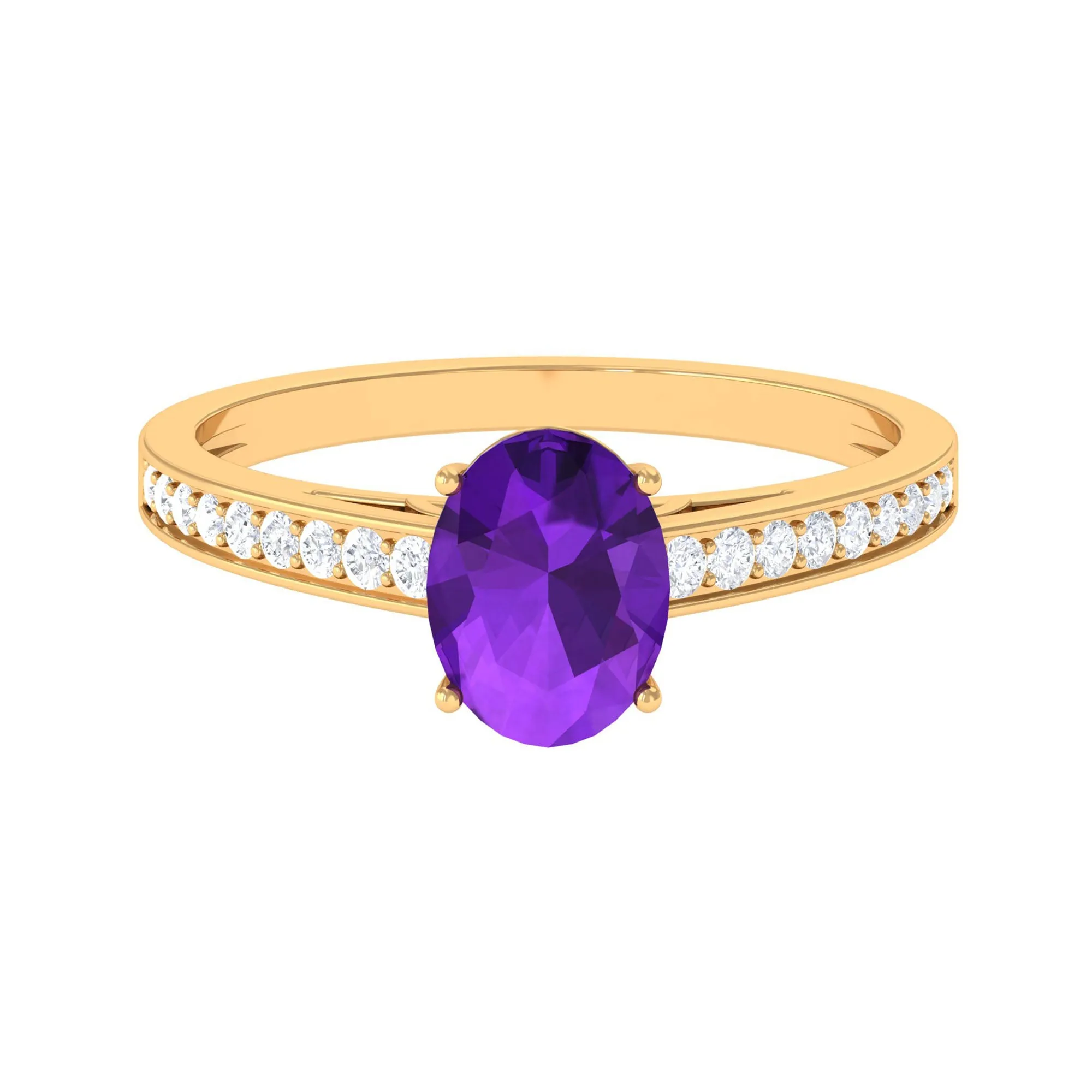 4 Prong Set Amethyst Solitaire and Diamond Ring