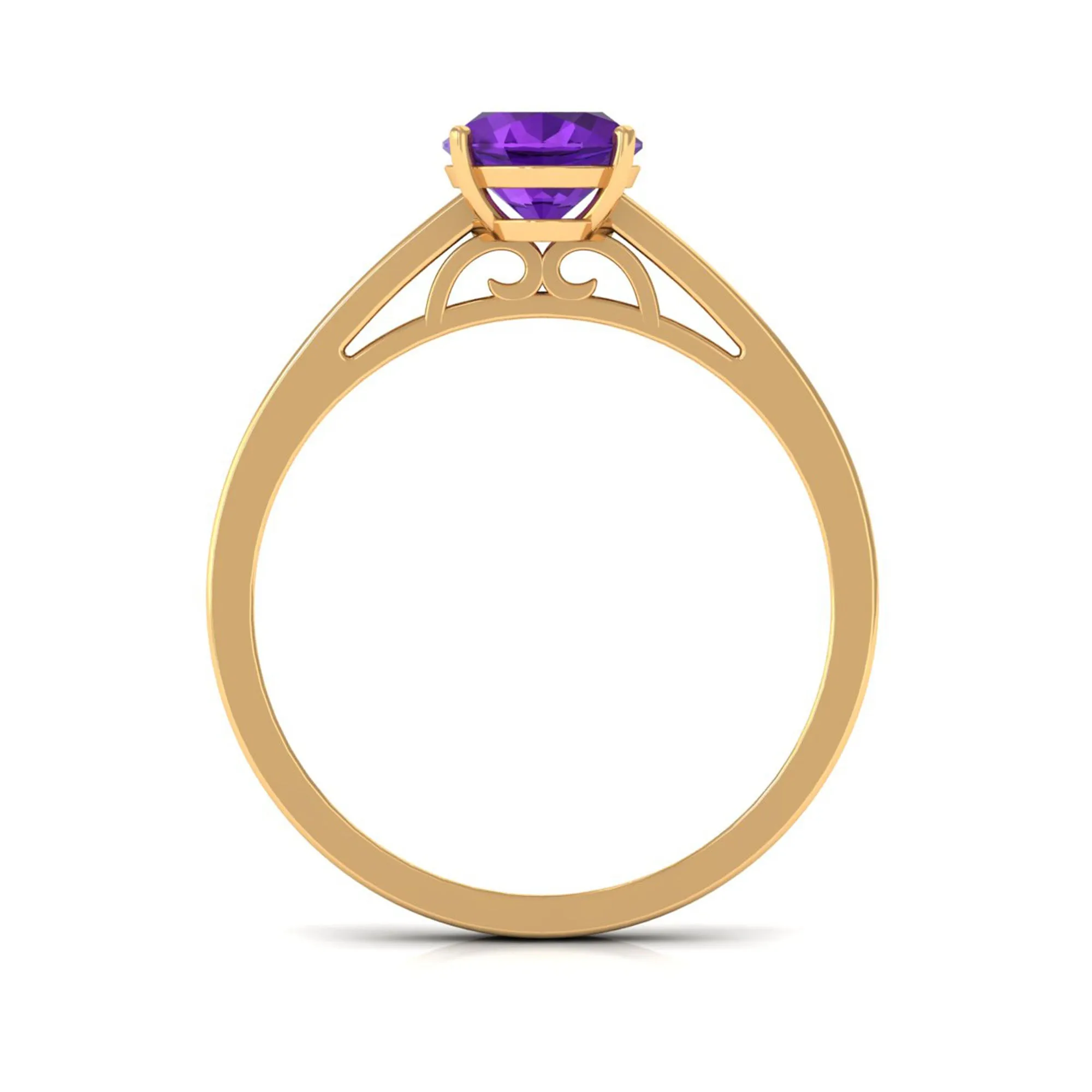 4 Prong Set Amethyst Solitaire and Diamond Ring