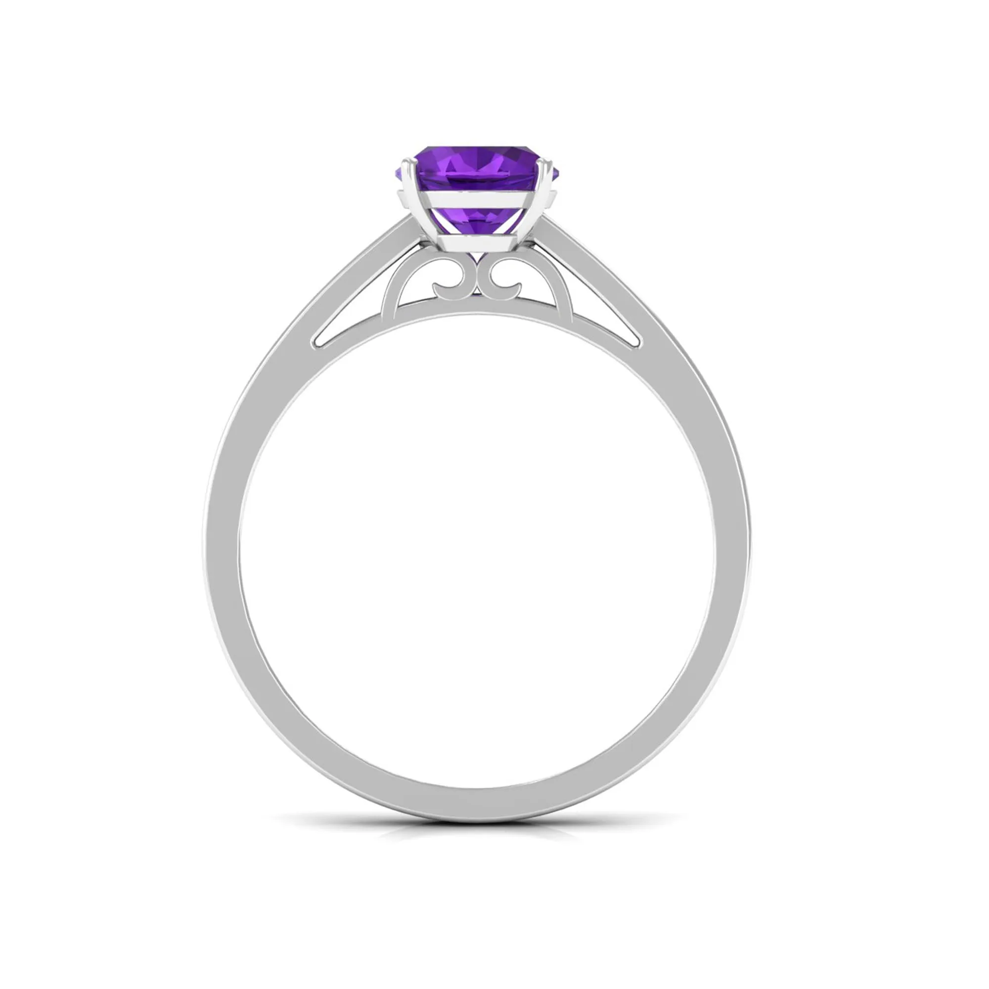 4 Prong Set Amethyst Solitaire and Diamond Ring