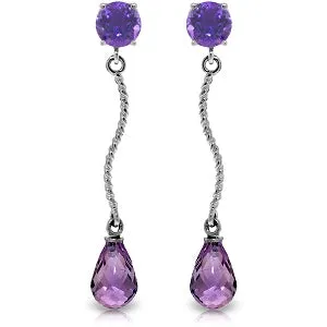 4.3 Carat 14K Solid White Gold Danglings Earrings Natural Amethyst