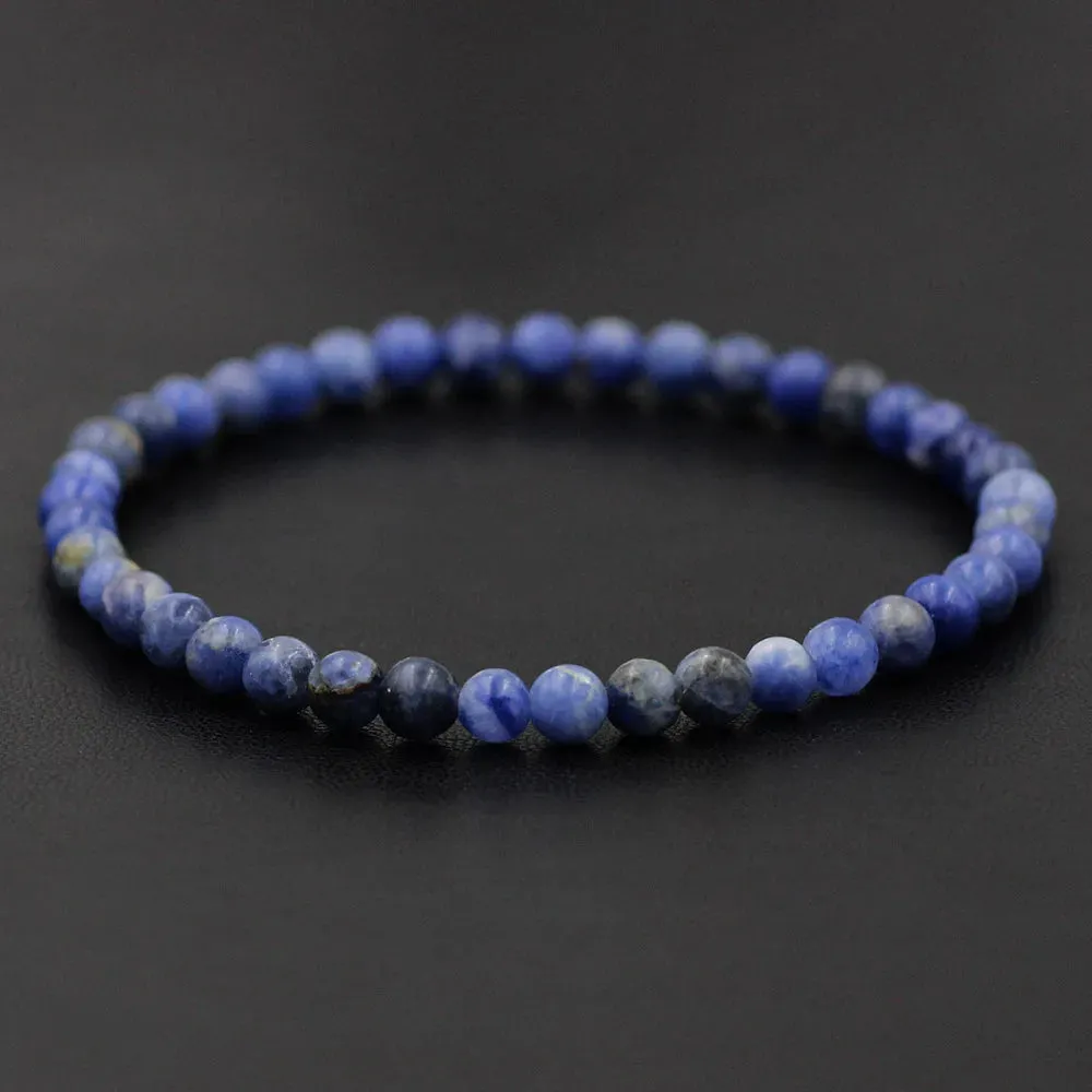 4mm Natural Stone Lapis Lazuli Bead Stretch Bracelet for All