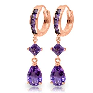 5.62 Carat 14K Solid Rose Gold Amethyst Dangling Hoops