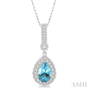 7x5 MM Pear Shape Aquamarine and 1/5 Ctw Round Cut Diamond Pendant in 14K White Gold with Chain