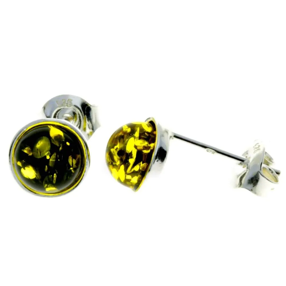 925 Sterling Silver & Baltic Amber Classic Round Studs Earrings - M647