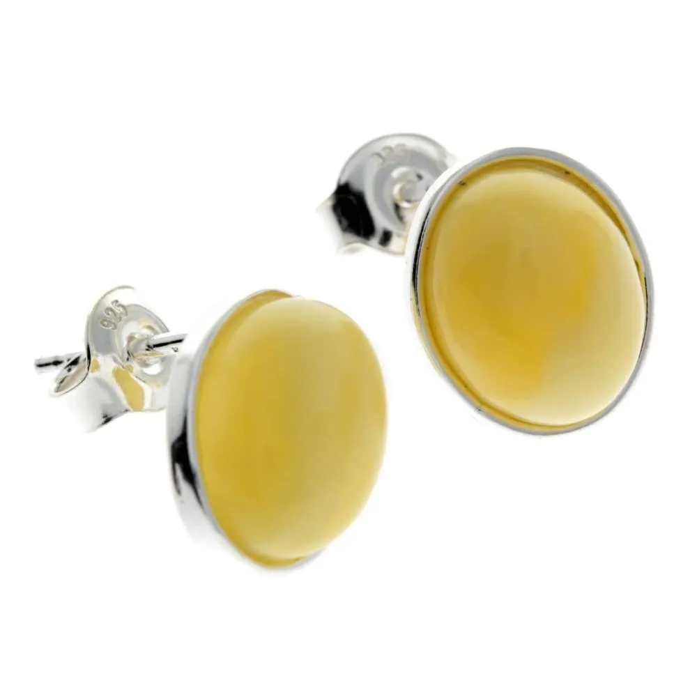 925 Sterling Silver & Baltic Amber Large Oval Classic Studs Earrings - M645