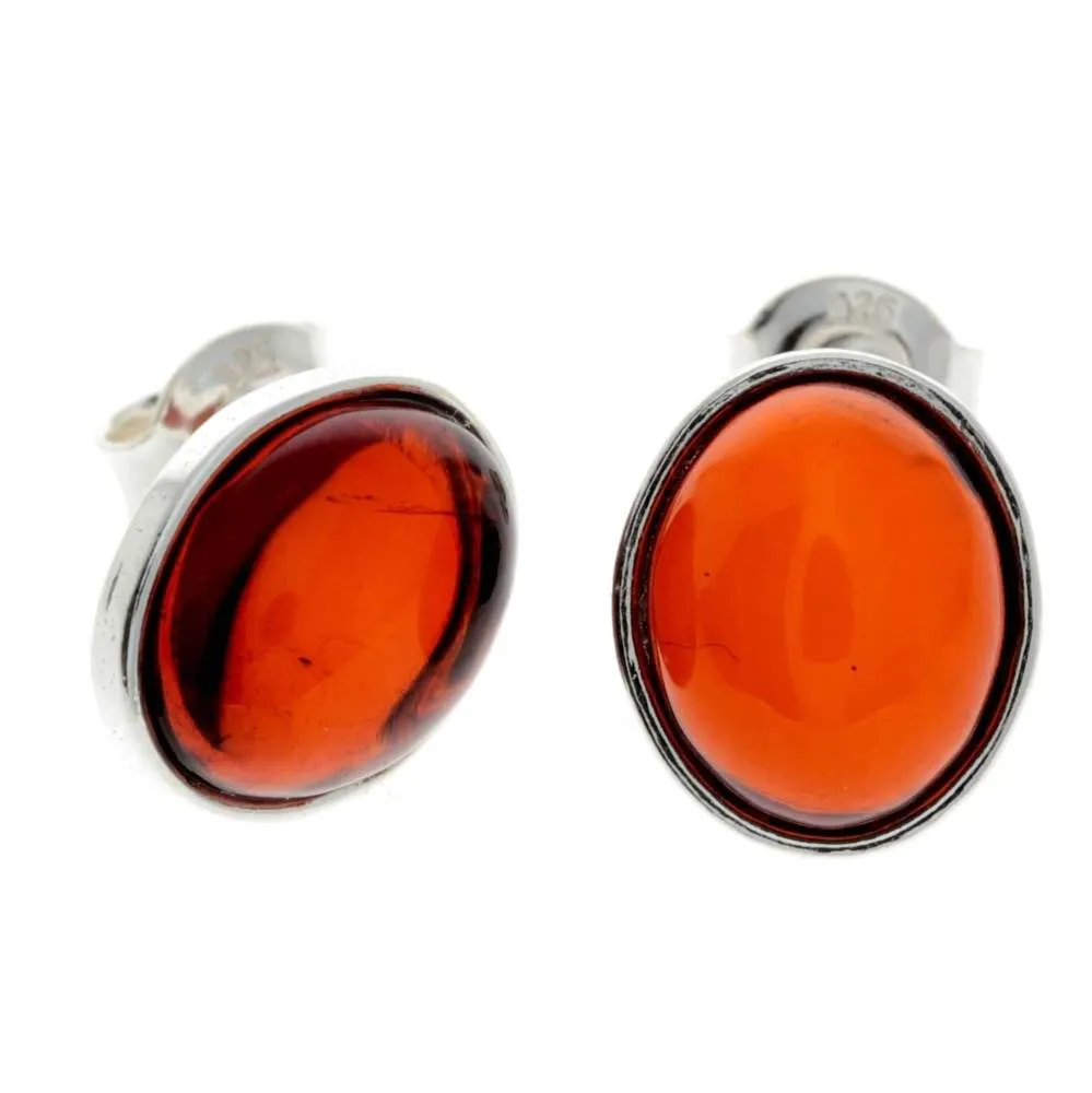 925 Sterling Silver & Baltic Amber Large Oval Classic Studs Earrings - M645