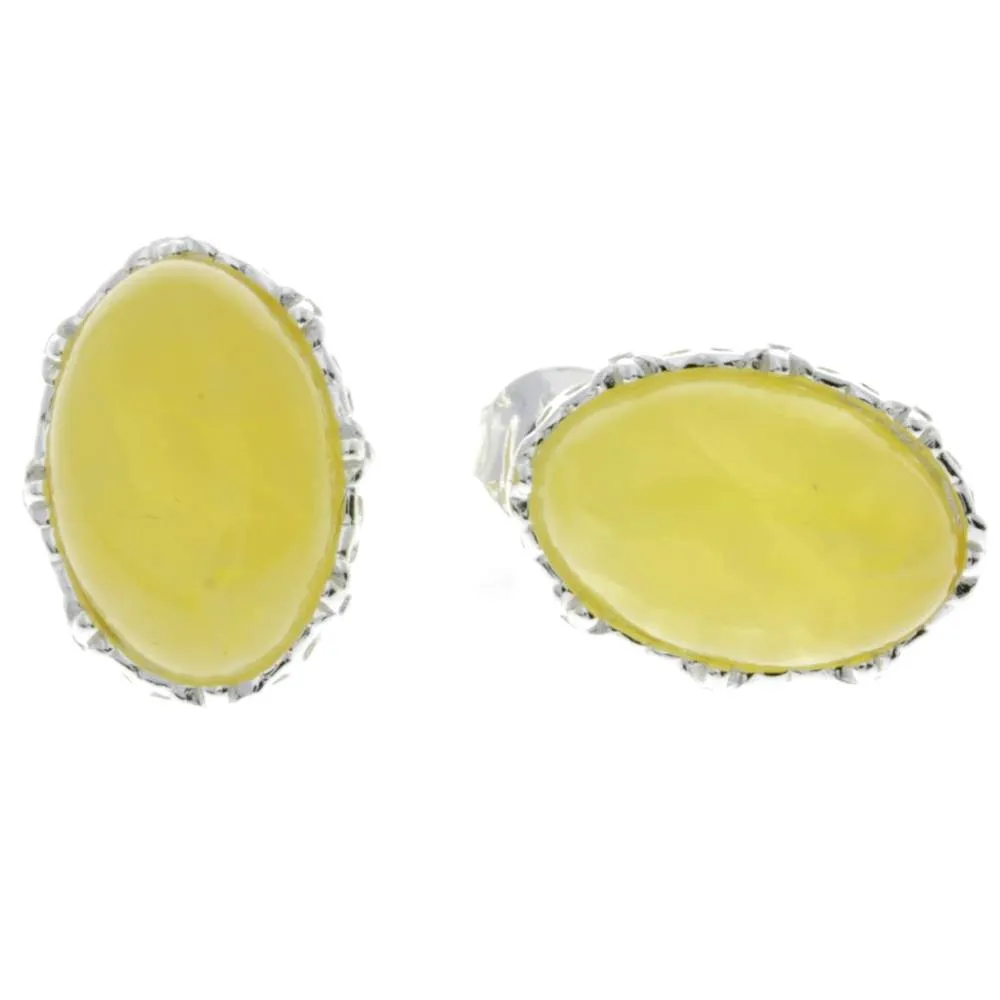 925 Sterling Silver & Genuine Baltic Amber Classic Oval Studs Earrings - M650