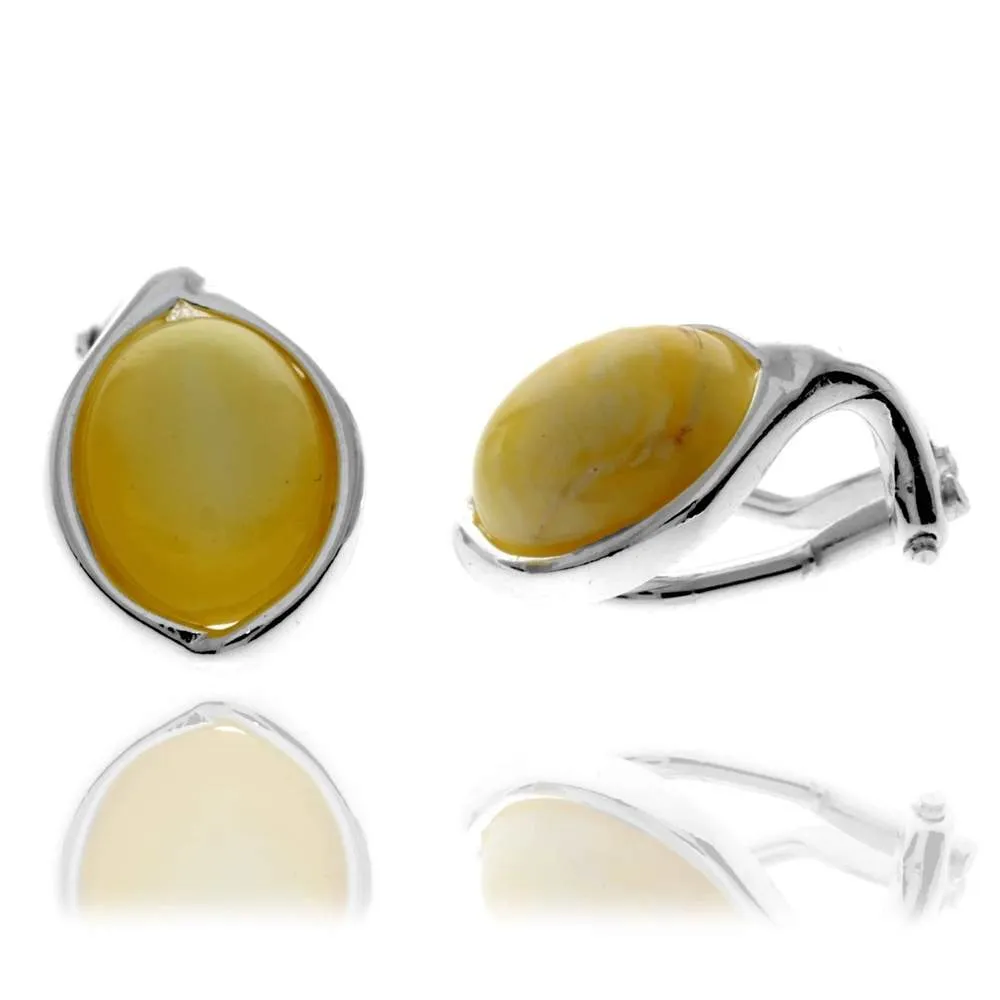 925 Sterling Silver & Genuine Baltic Amber Classic Round Clip on earrings - GL1036