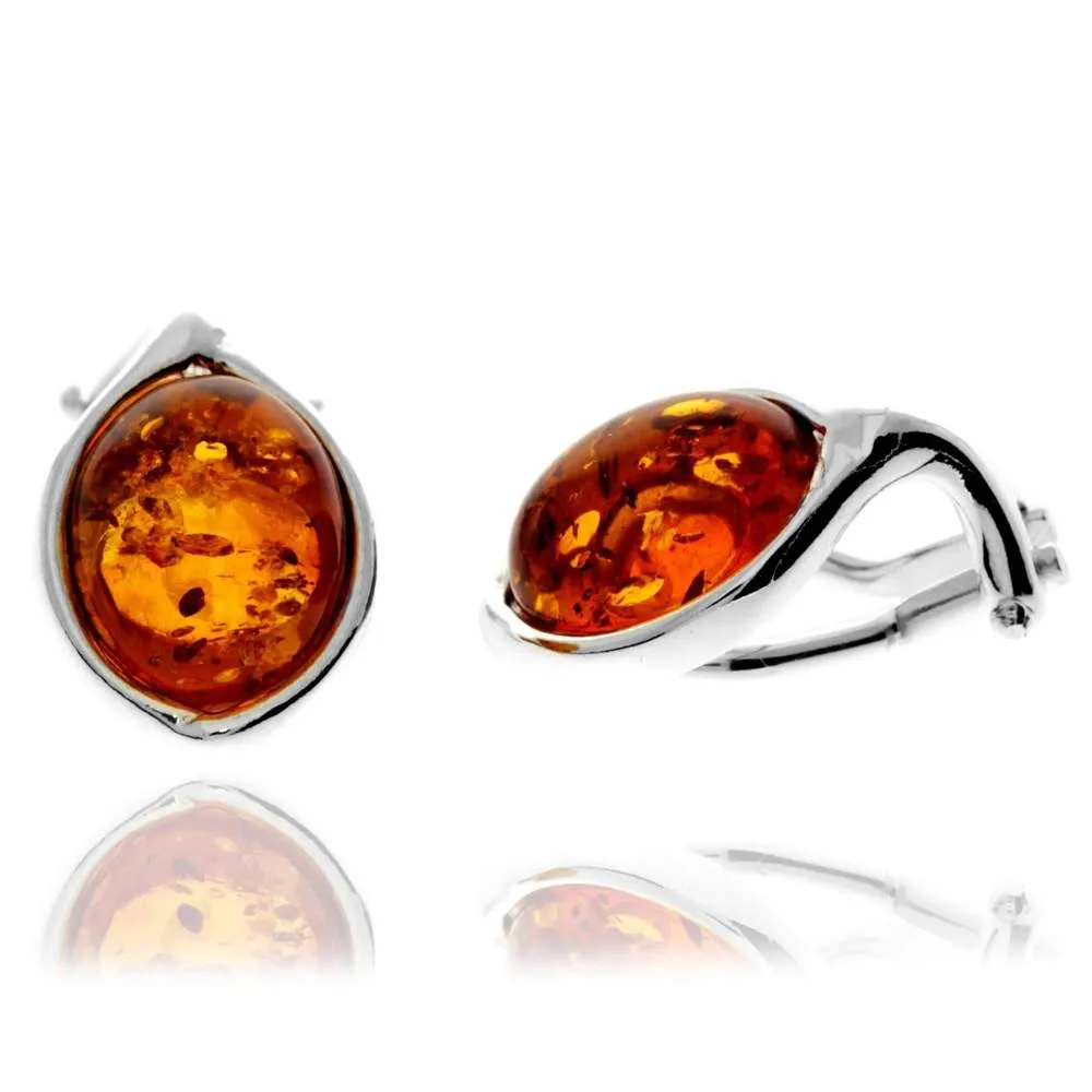 925 Sterling Silver & Genuine Baltic Amber Classic Round Clip on earrings - GL1036