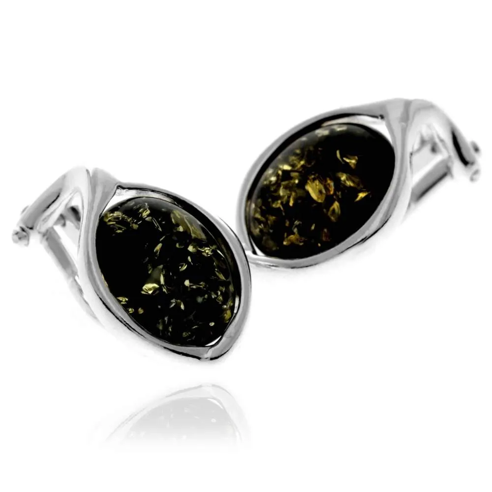 925 Sterling Silver & Genuine Baltic Amber Classic Round Clip on earrings - GL1036