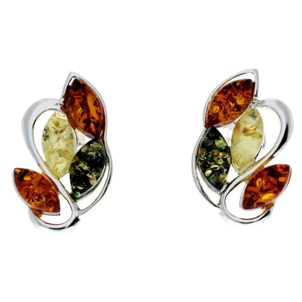 925 Sterling Silver & Genuine Baltic Amber Modern Studs Earrings - M186