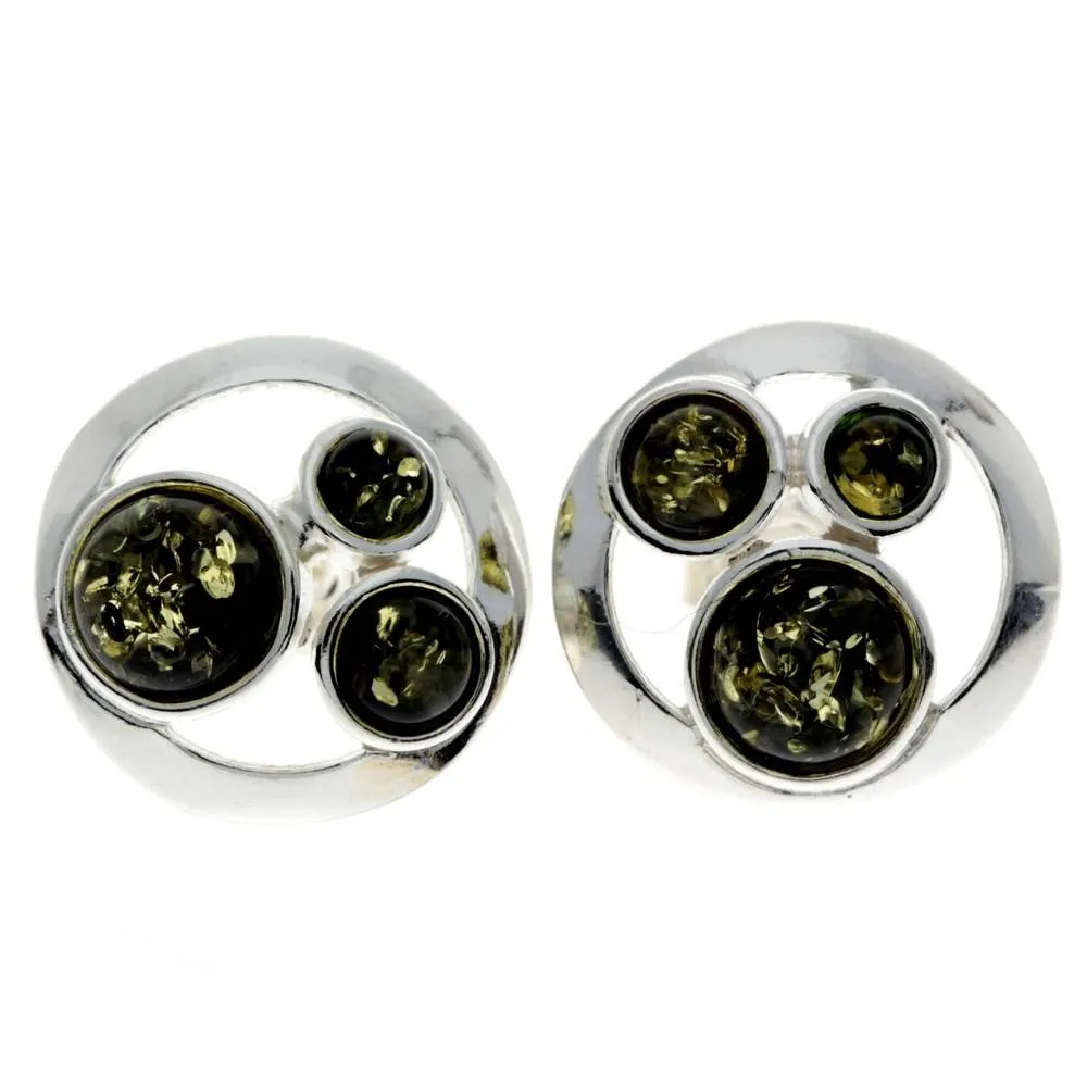 925 Sterling Silver & Genuine Baltic Amber Multi Stones Studs Earrings - M651