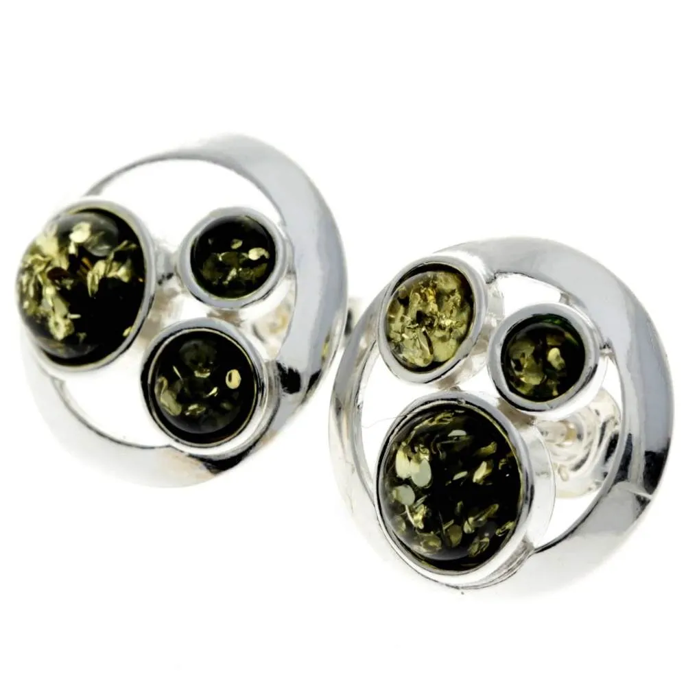 925 Sterling Silver & Genuine Baltic Amber Multi Stones Studs Earrings - M651