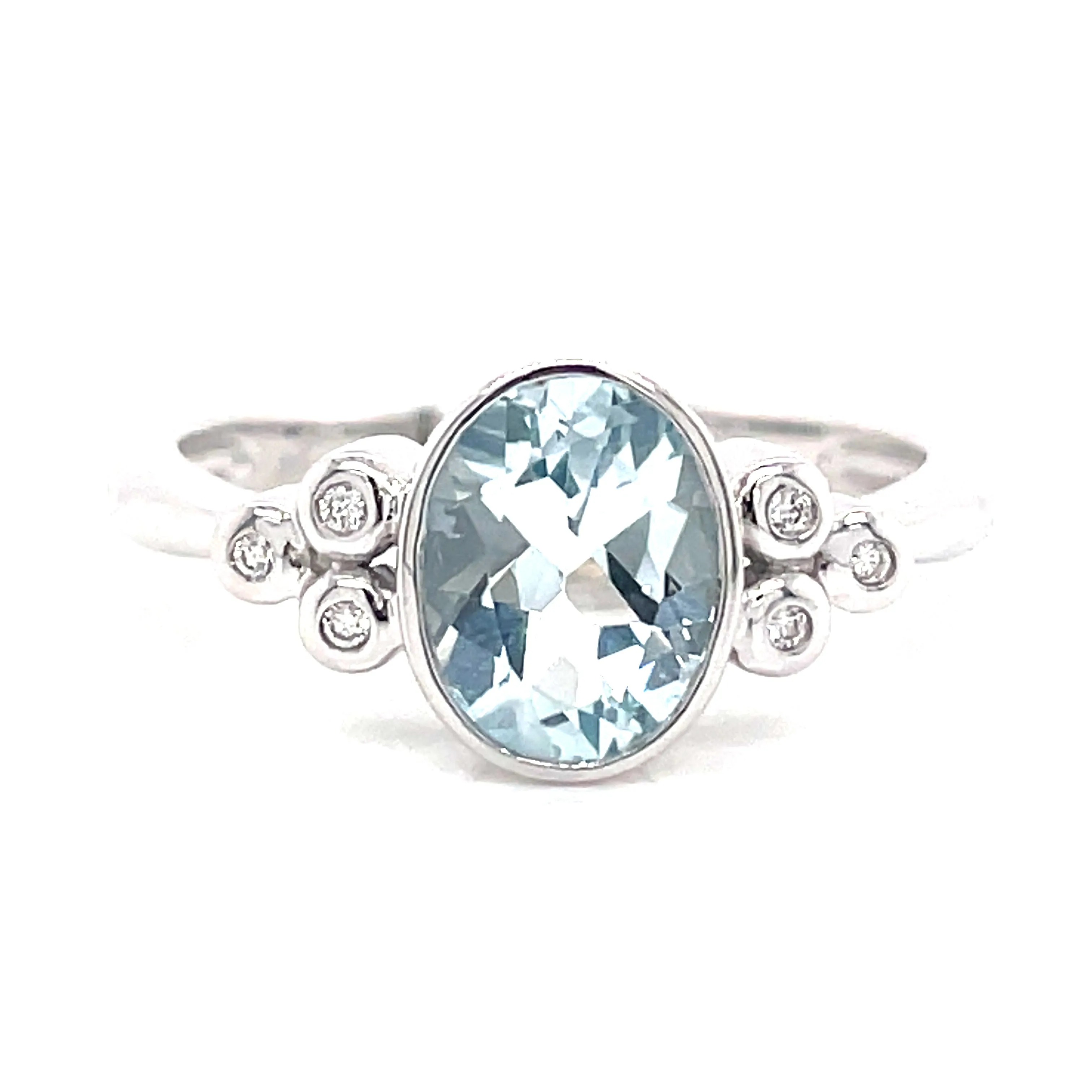 9ct White Gold 1ct Earth Grown Aquamarine & Diamond Trilogy Ring