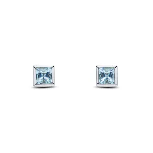 9ct white gold 4mm square cut Aquamarine rubover set stud earrings