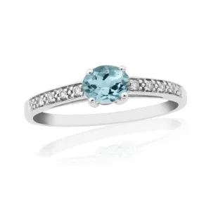 9ct White Gold Oval Cut Aquamarine Ring with Diamond Set Shoulders