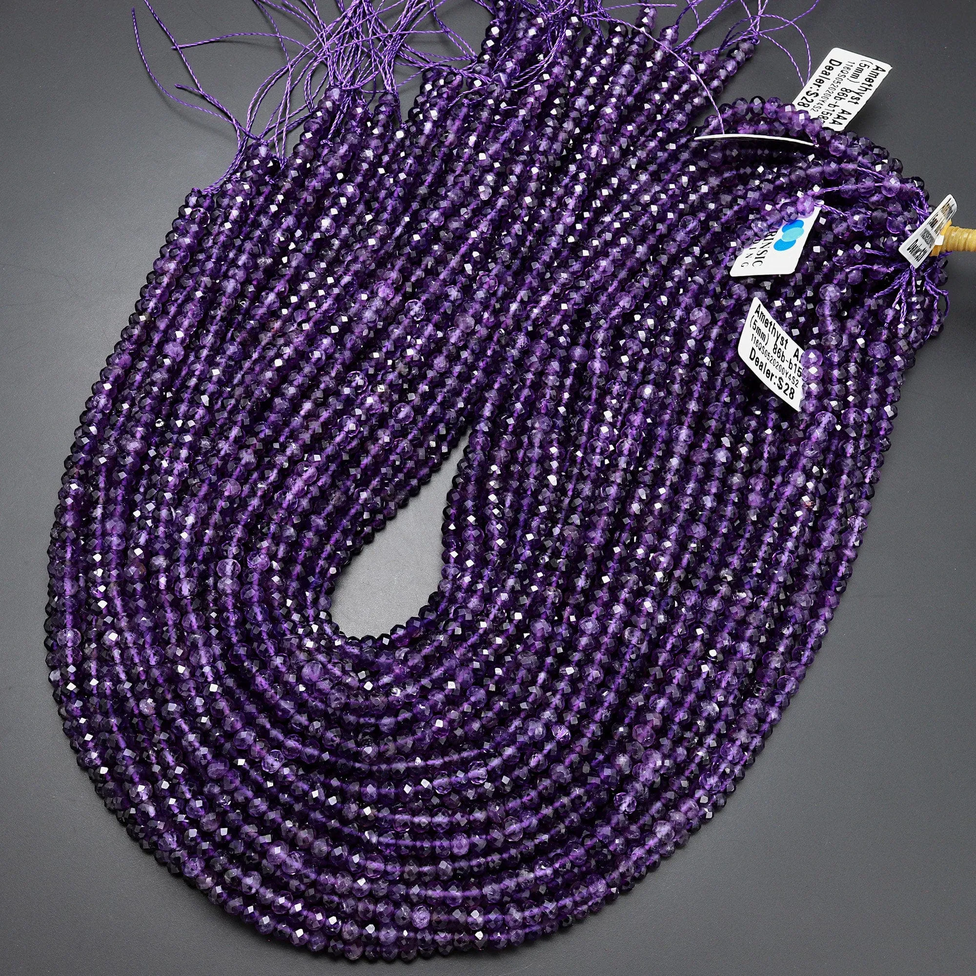 AAA Faceted Natural Purple Amethyst 4mm 5mm Rondelle Beads 15.5" Strand