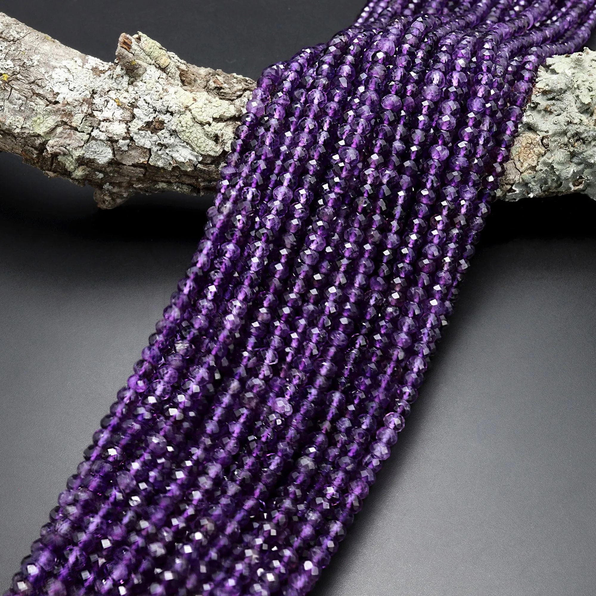 AAA Faceted Natural Purple Amethyst 4mm 5mm Rondelle Beads 15.5" Strand