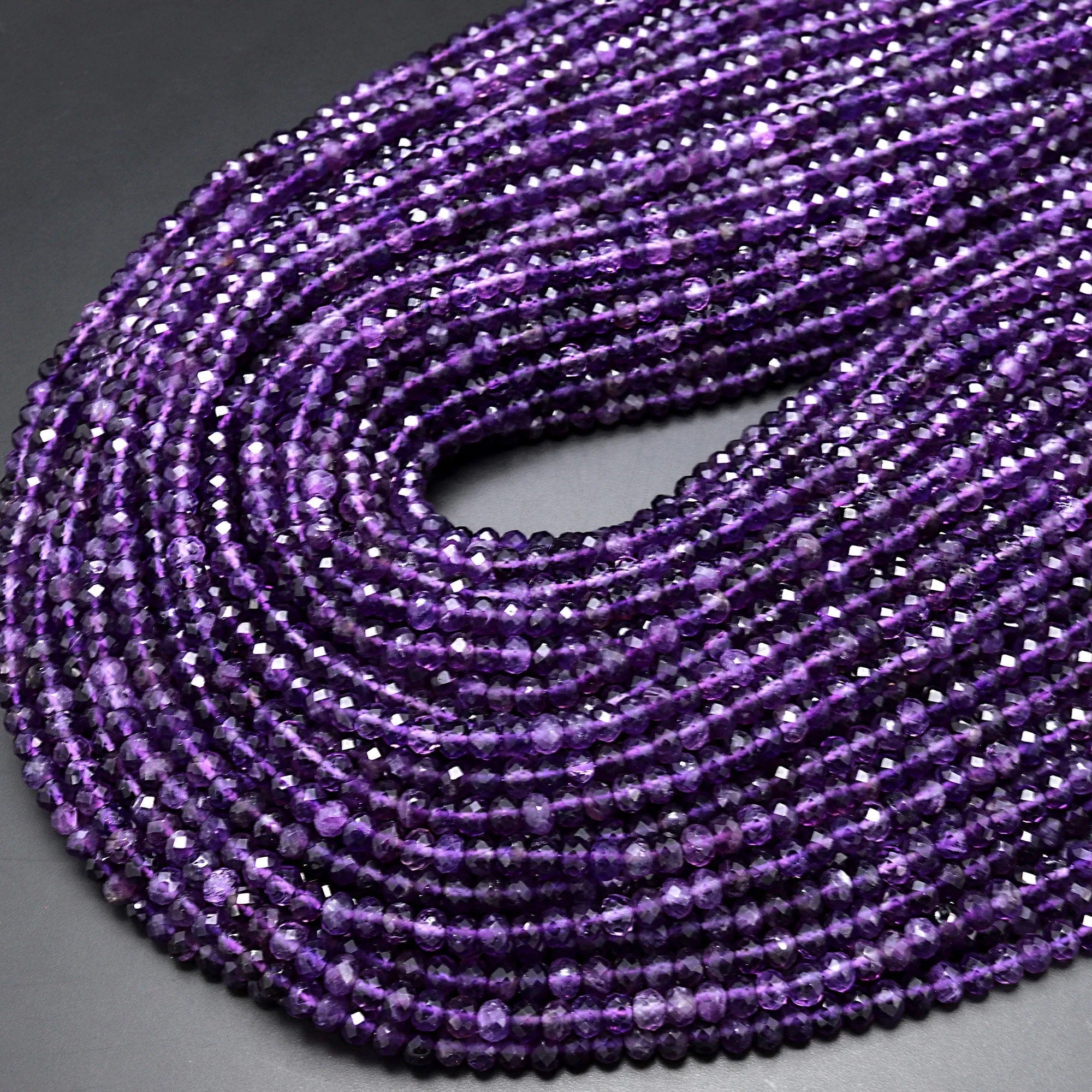 AAA Faceted Natural Purple Amethyst 4mm 5mm Rondelle Beads 15.5" Strand