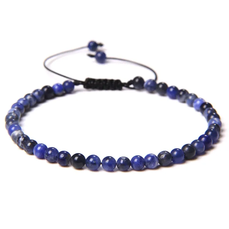 Adjustable 4MM Stone Beads Bracelet For Women Natural Agates Bangles Onyx Lapis Lazuli Woven Bracelet Gift Jewelry