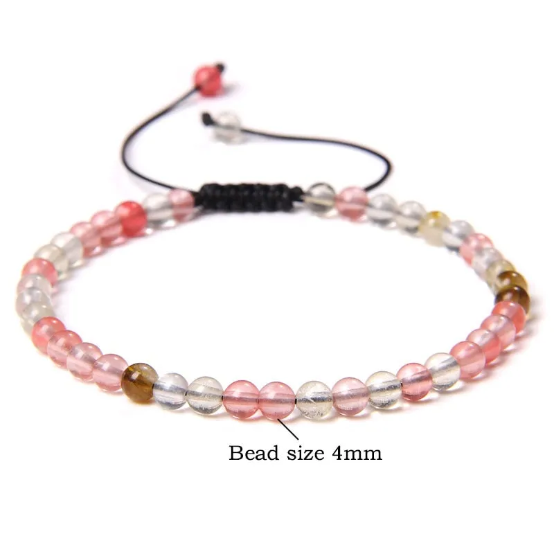 Adjustable 4MM Stone Beads Bracelet For Women Natural Agates Bangles Onyx Lapis Lazuli Woven Bracelet Gift Jewelry