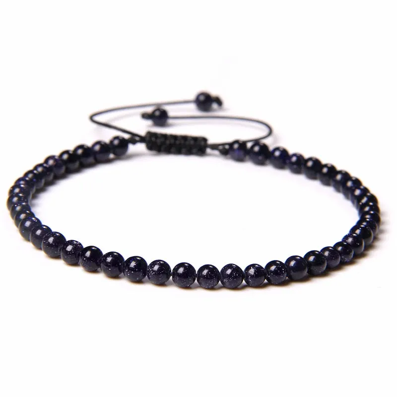 Adjustable 4MM Stone Beads Bracelet For Women Natural Agates Bangles Onyx Lapis Lazuli Woven Bracelet Gift Jewelry