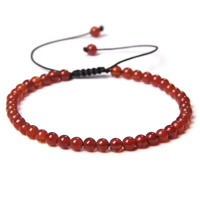 Adjustable 4MM Stone Beads Bracelet For Women Natural Agates Bangles Onyx Lapis Lazuli Woven Bracelet Gift Jewelry