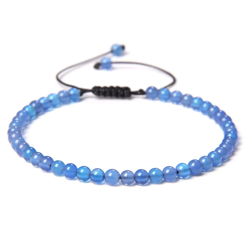 Adjustable 4MM Stone Beads Bracelet For Women Natural Agates Bangles Onyx Lapis Lazuli Woven Bracelet Gift Jewelry