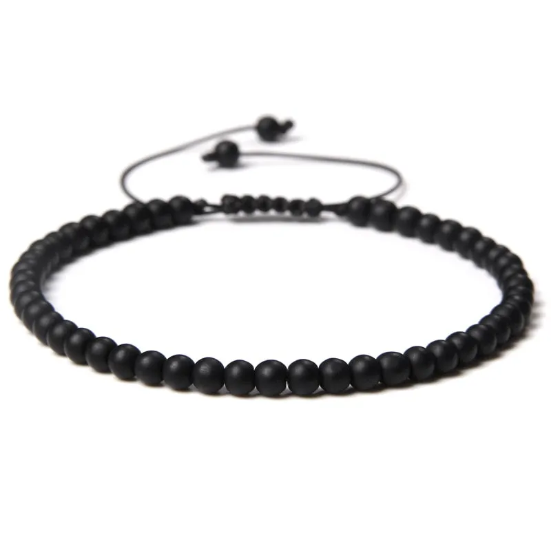 Adjustable 4MM Stone Beads Bracelet For Women Natural Agates Bangles Onyx Lapis Lazuli Woven Bracelet Gift Jewelry