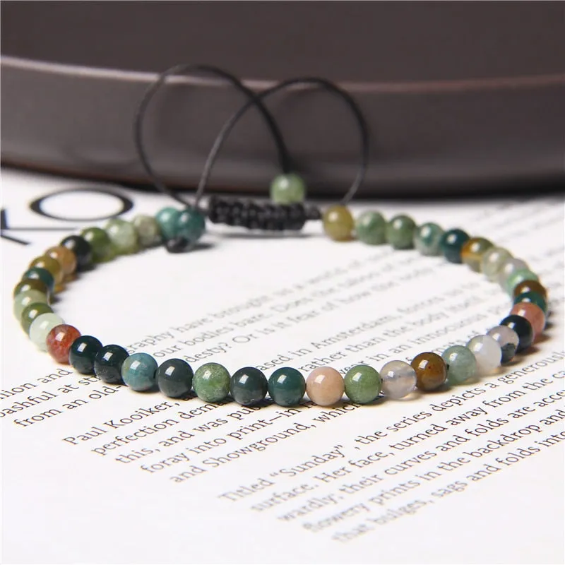 Adjustable 4MM Stone Beads Bracelet For Women Natural Agates Bangles Onyx Lapis Lazuli Woven Bracelet Gift Jewelry