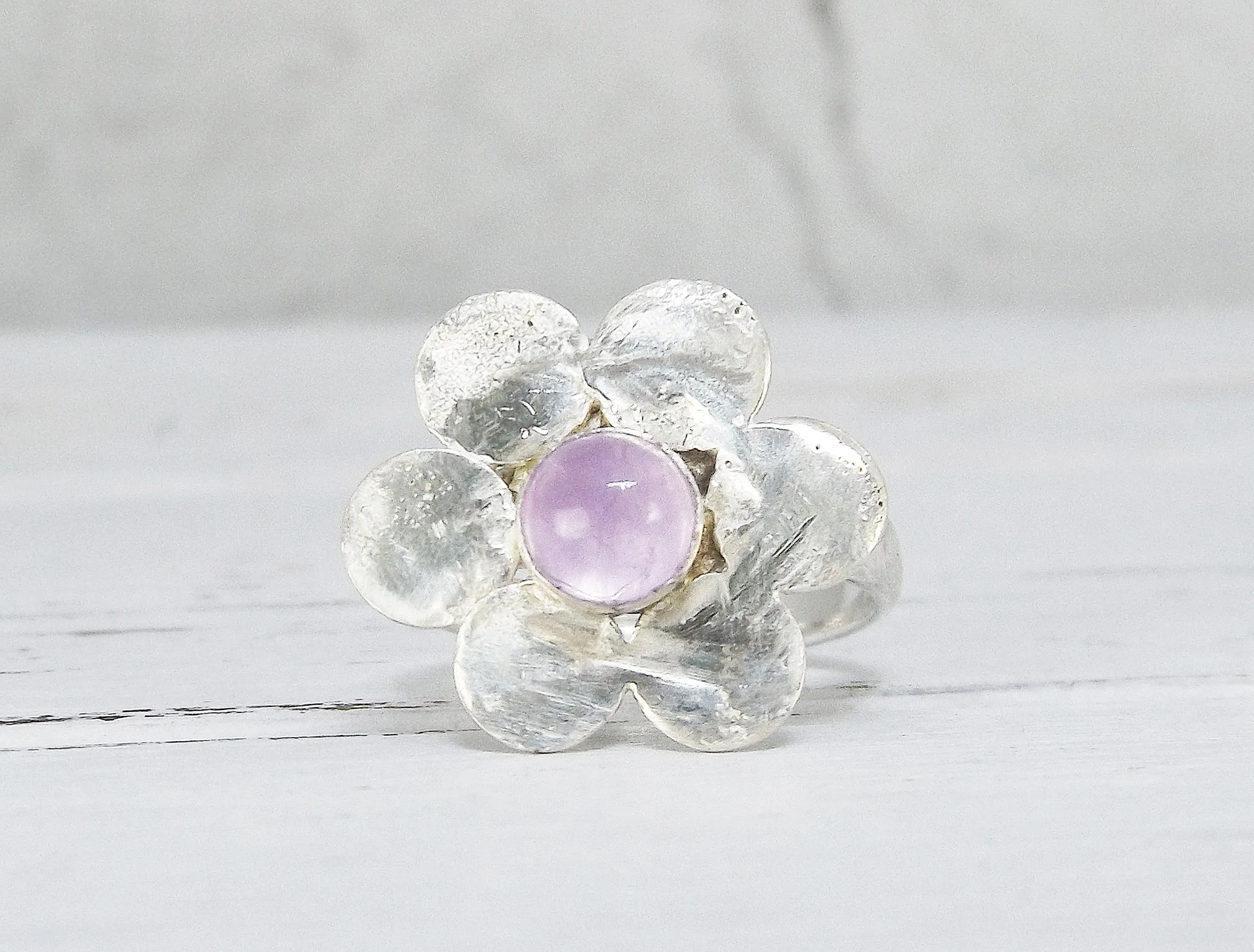 Adjustable Sterling Silver Amethyst Flower Ring