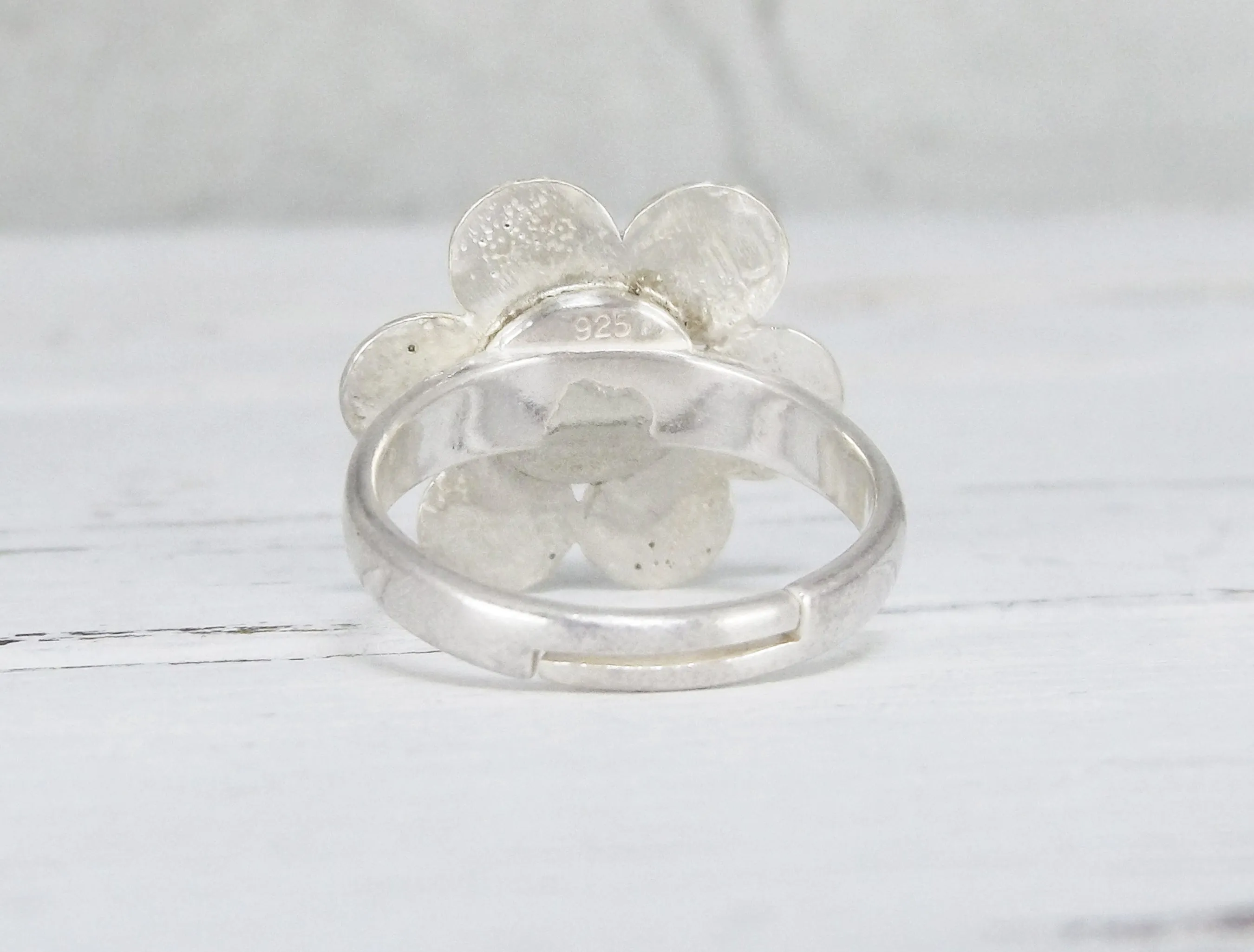 Adjustable Sterling Silver Amethyst Flower Ring