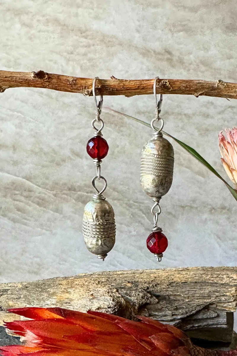 African Silver   Cherry Amber Earrings