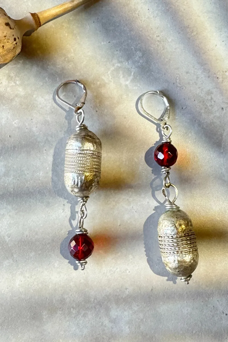 African Silver   Cherry Amber Earrings