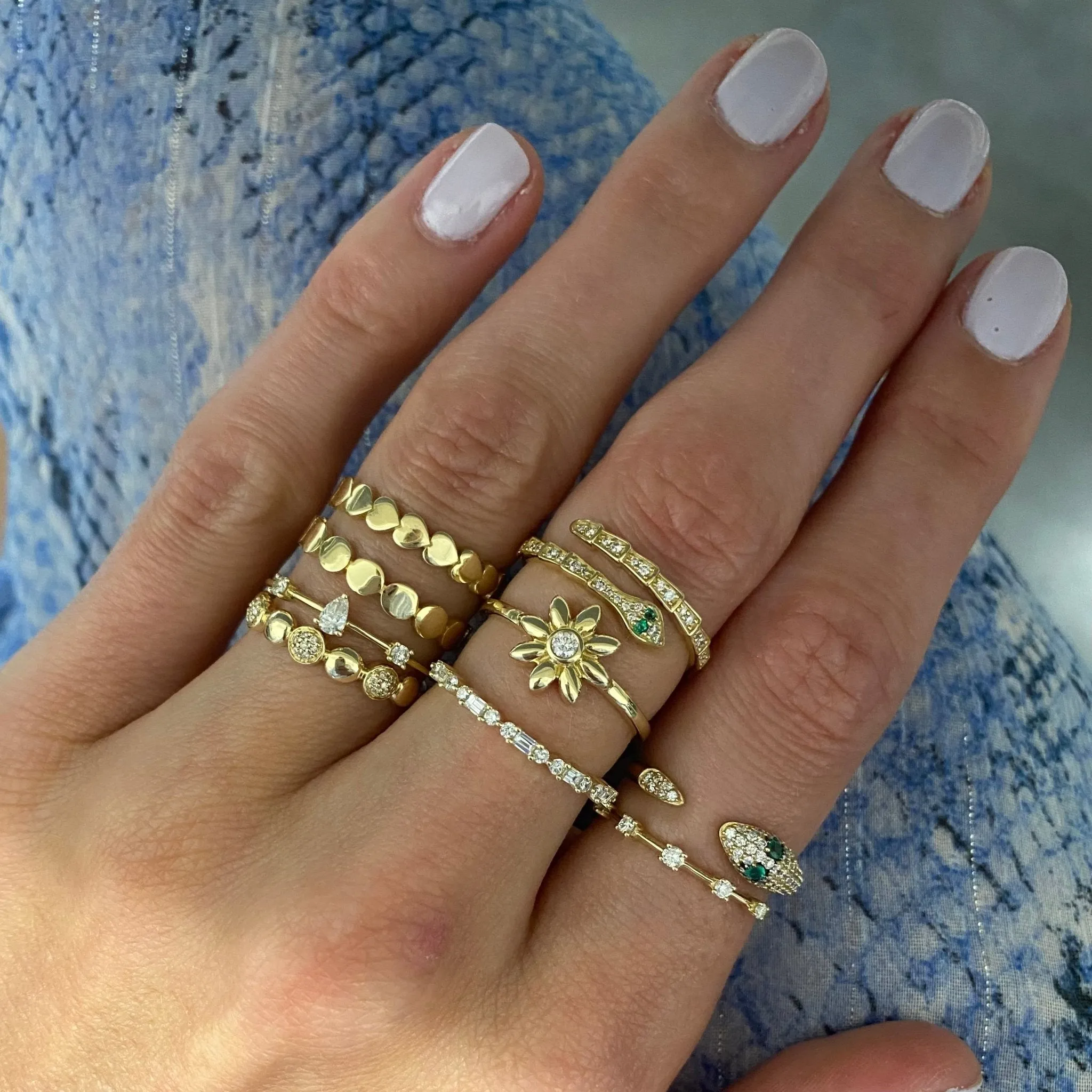 Alternating Double Round & Baguette Ring