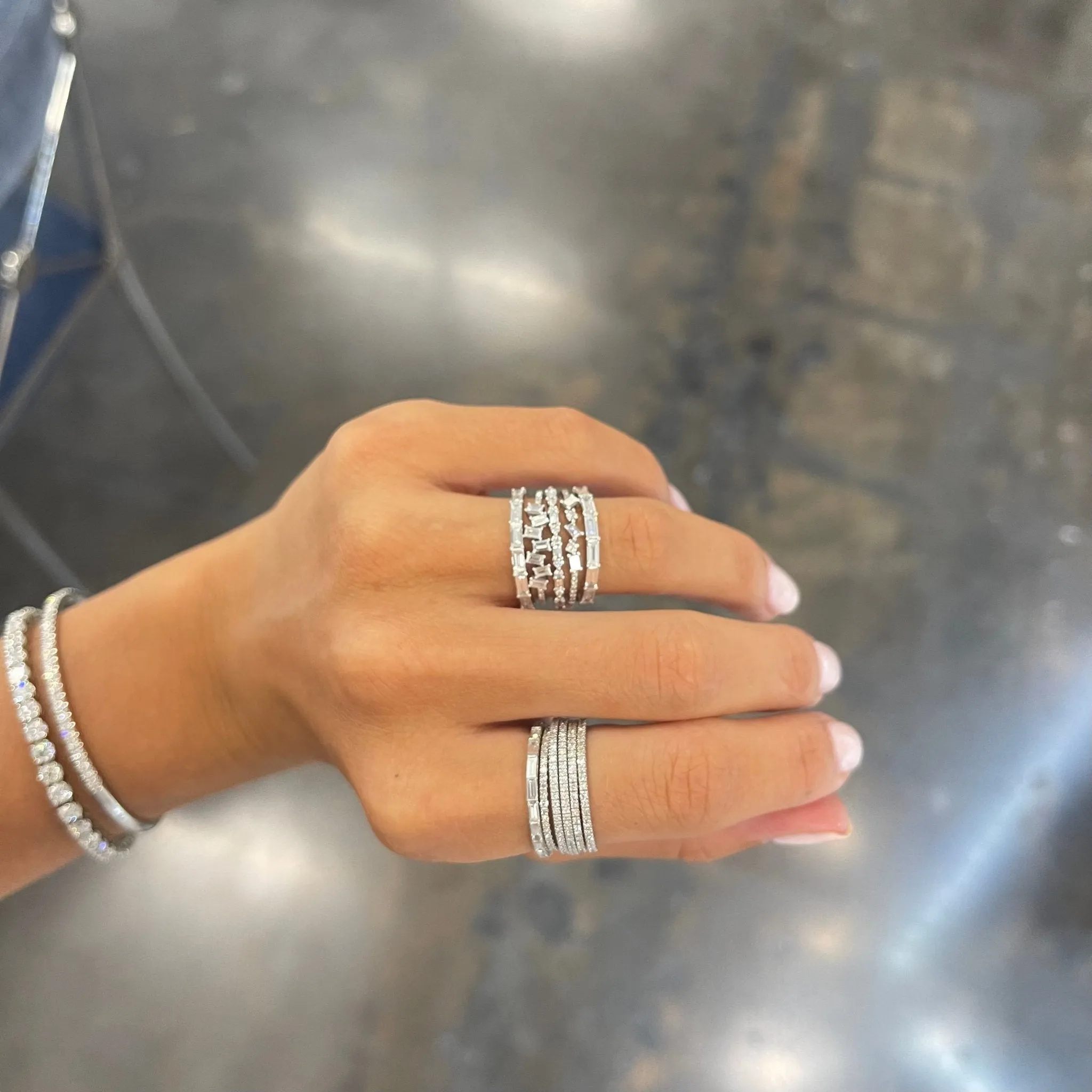 Alternating Double Round & Baguette Ring