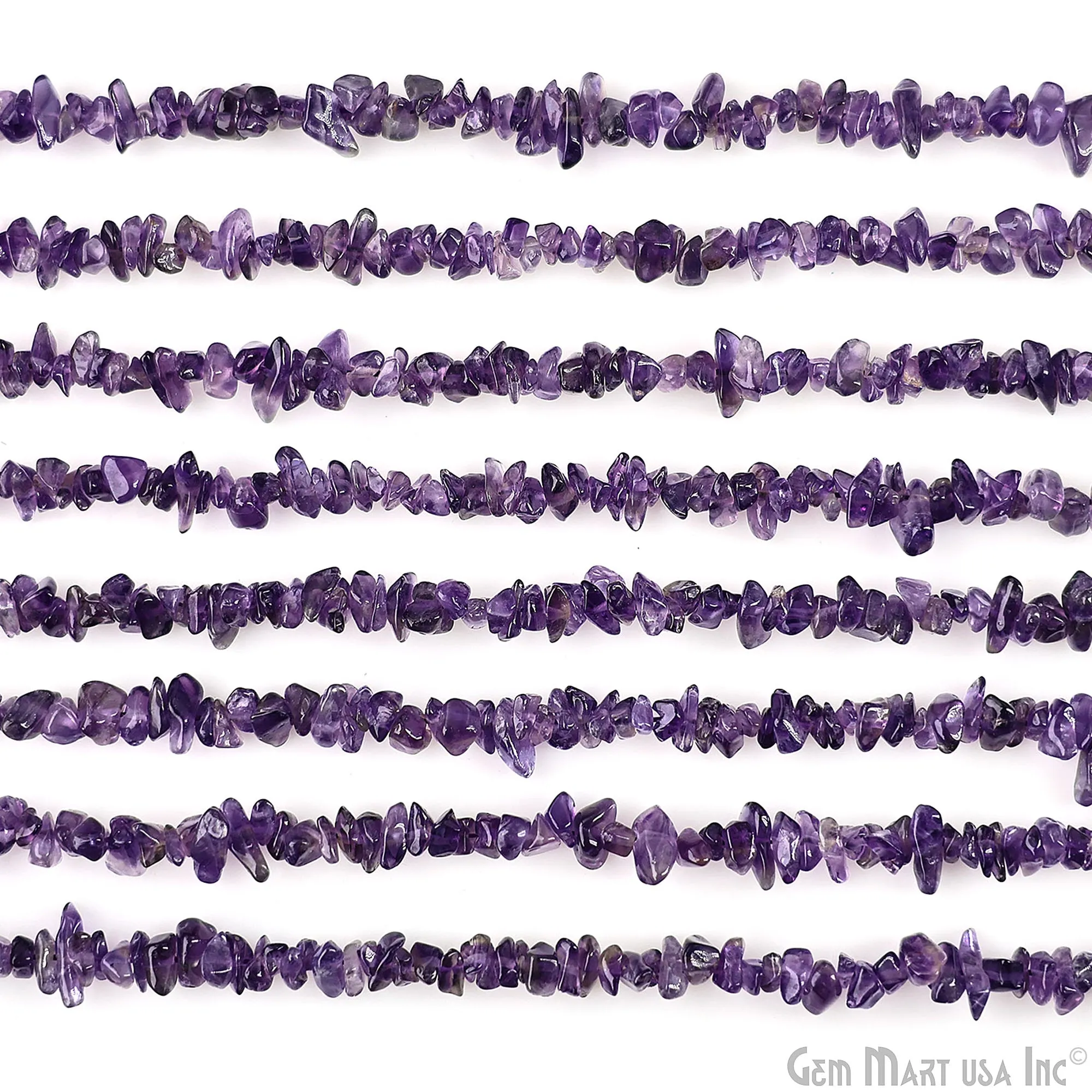 Amethyst Chip Beads, 34 Inch, Natural Chip Strands, Drilled Strung Nugget Beads, 3-7mm, Polished, GemMartUSA (CHAA-70001)