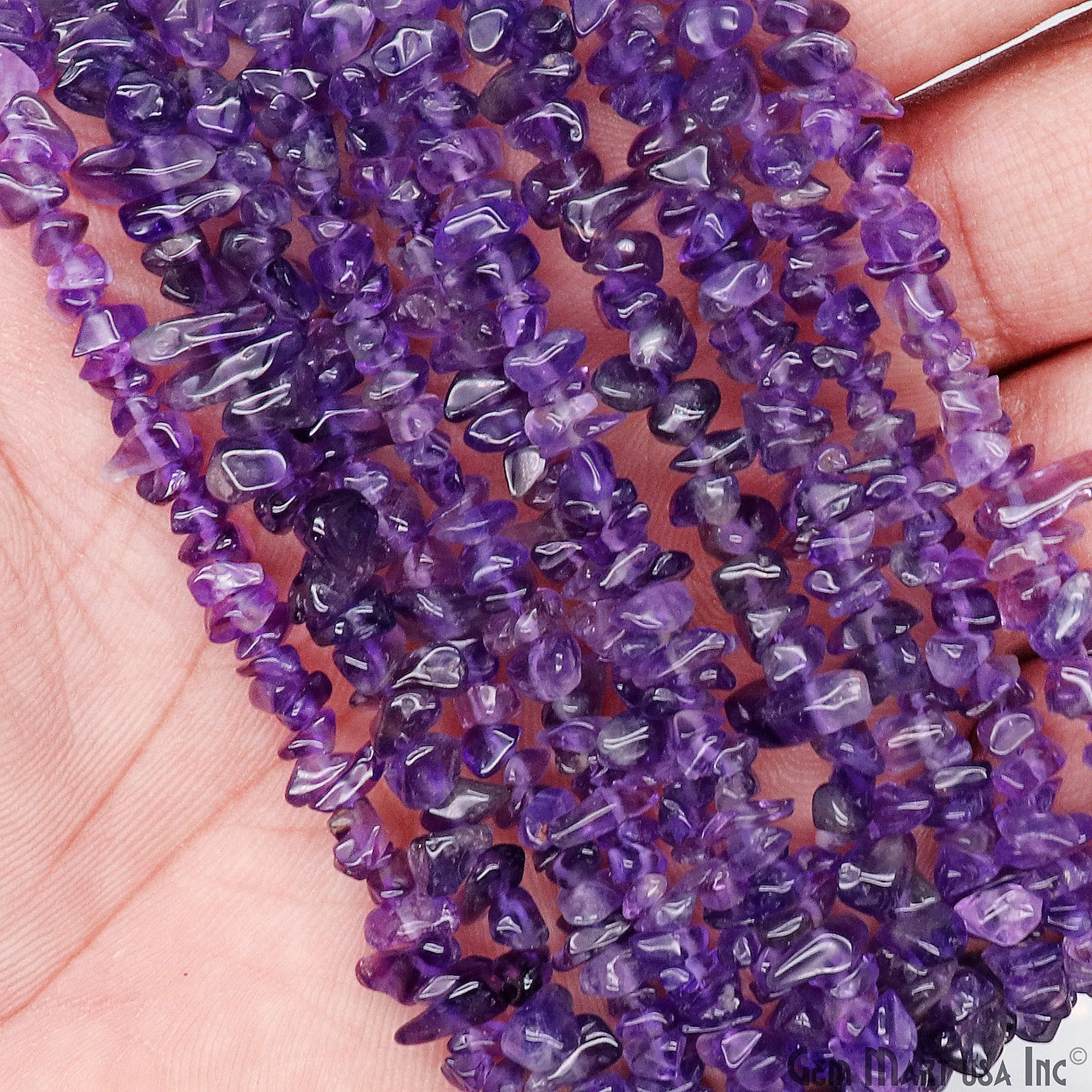 Amethyst Chip Beads, 34 Inch, Natural Chip Strands, Drilled Strung Nugget Beads, 3-7mm, Polished, GemMartUSA (CHAA-70001)