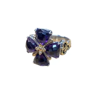 Amethyst Cross Mixed Metal Ring