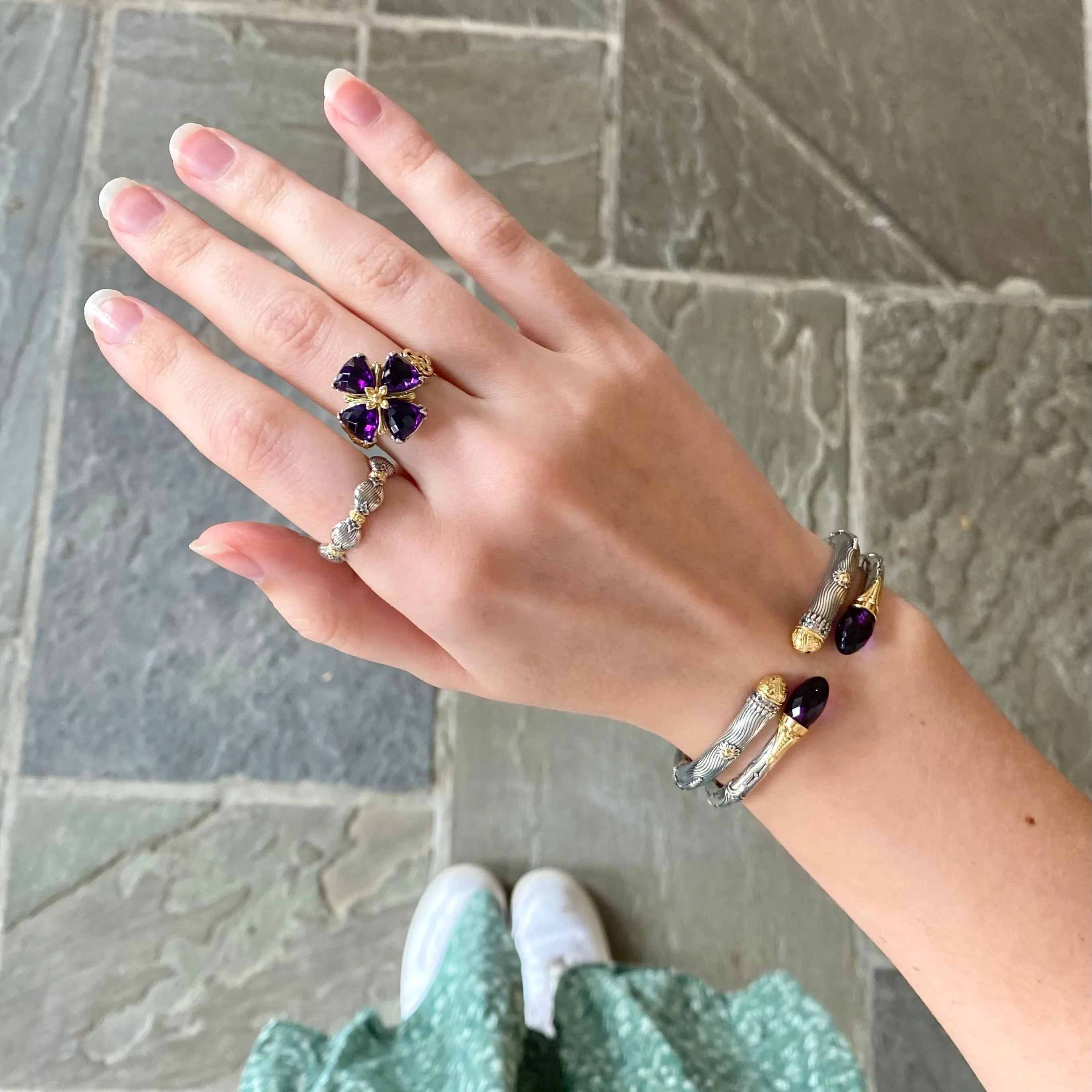 Amethyst Cross Mixed Metal Ring