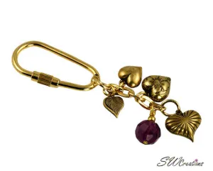 Amethyst Crystal Gold Heart Charm Beaded Keychain