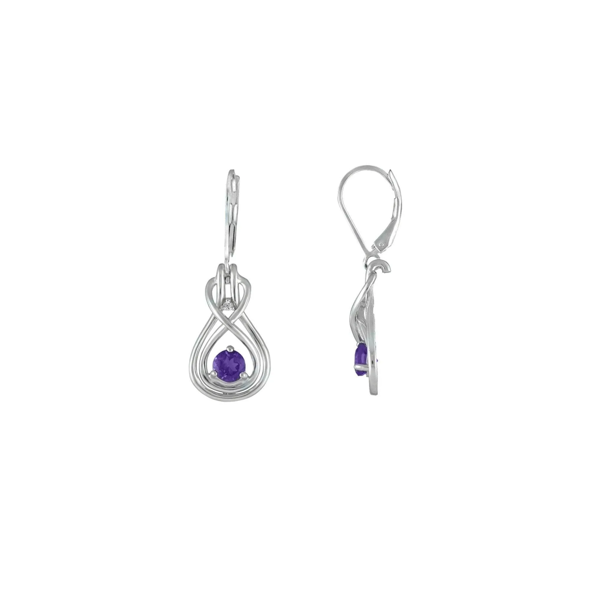 Amethyst Dangle Earrings - Amethyst and Diamond Earrings in Silver