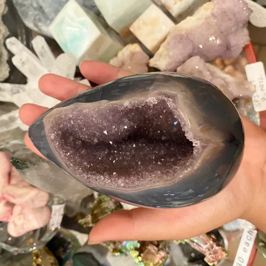 Amethyst Geode Cluster Egg, Egg Shaped Polished, Purple Amethyst Geode Carving, Home Decor, Crystals, 1.2 lb Amethyst Carvings