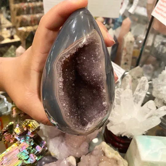 Amethyst Geode Cluster Egg, Egg Shaped Polished, Purple Amethyst Geode Carving, Home Decor, Crystals, 1.2 lb Amethyst Carvings